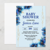 Hell Blue Flowers Boy Baby Dusche Einladung (Vorne/Hinten)