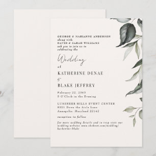 Hell Champagner Botanisches Laub Website Hochzeit Einladung