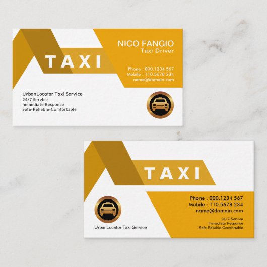 Hell Classy Energetic Orange Zest Taxi Service Visitenkarte (Vorne/Hinten)