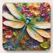 HELL FARBENE DRAGONFLÄCHE MIT BLUME GETRÄNKEUNTERSETZER (Vorderseite)