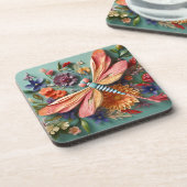 HELL FARBENE DRAGONFLÄCHE MIT BLUME GETRÄNKEUNTERSETZER (Linke Seite)