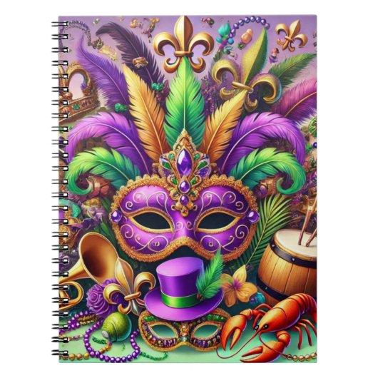 HELL FARBENE MARDI GRAS MASK HAT BEATHER NOTIZBLOCK (Vorderseite)