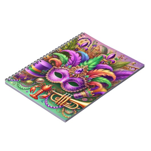 HELL FARBENE MARDI GRAS MASK HAT BEATHER NOTIZBLOCK (Linke Seite)