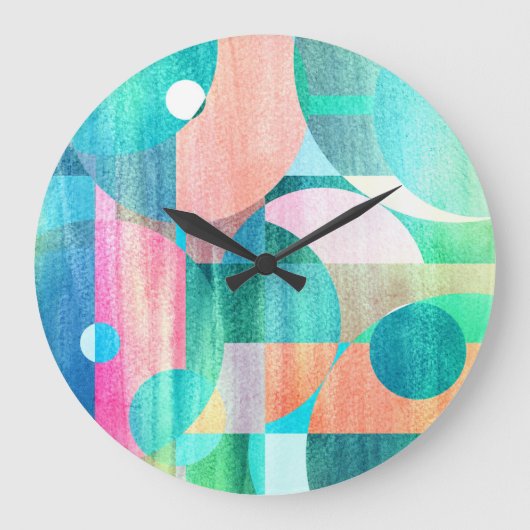 Hell, farbenfroh geometrisch Abstrakt Große Wanduhr (Vorderseite)