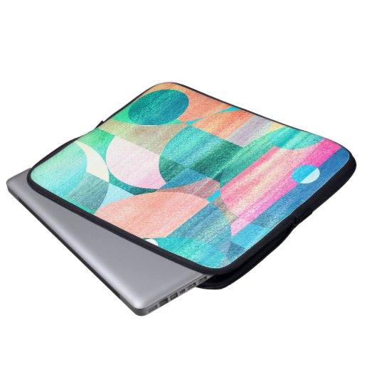 Hell, farbenfroh geometrisch Abstrakt Laptopschutzhülle (Vorne Knopf)
