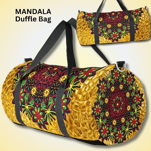 Hell farbenfroh Mandala Red Green auf Gold Duffle Bag