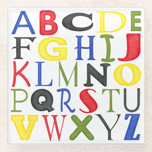 Hell farbige Buchstaben durch Megan Meagher Glasuntersetzer (Vorderseite)