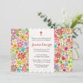 Hell Floral Erste Kommune Personalisierte Einladun Einladung (Stehend Vorderseite)