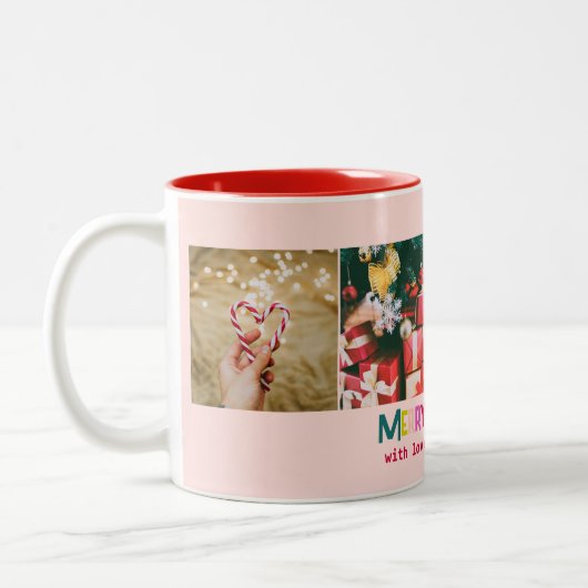 Hell & fröhlich frohe Weihnachten 4 Foto Rosa Rosa Zweifarbige Tasse (Links)