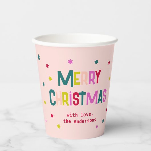 Hell & fröhlich Moderne frohe Weihnachten Rosa Ros Pappbecher (Vorderseite)