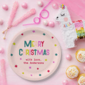Hell & fröhlich Moderne frohe Weihnachten Rosa Ros Pappteller (Party)