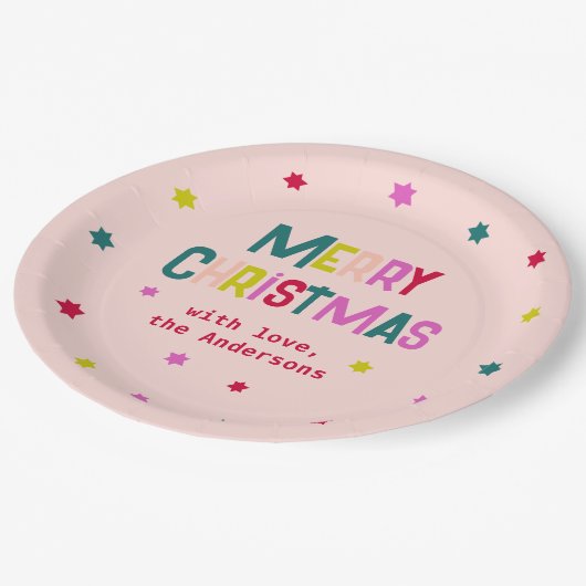 Hell & fröhlich Moderne frohe Weihnachten Rosa Ros Pappteller (Schrägansicht)