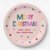 Hell & fröhlich Moderne frohe Weihnachten Rosa Ros Pappteller (Vorderseite)