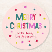 Hell & fröhlich Moderne frohe Weihnachten Rosa Ros Runder Pappuntersetzer (Vorderseite)