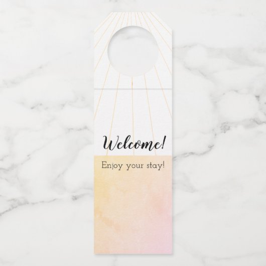 Hell, fröhlicher Empfang! Genieße deinen bleibe! A Flaschenanhänger (Vorderseite)