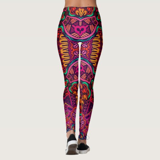 Hell Fun Floral Abstrakt Geometrie Leggings (Rückseite)
