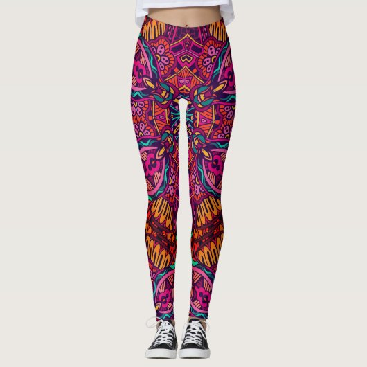 Hell Fun Floral Abstrakt Geometrie Leggings (Vorderseite)