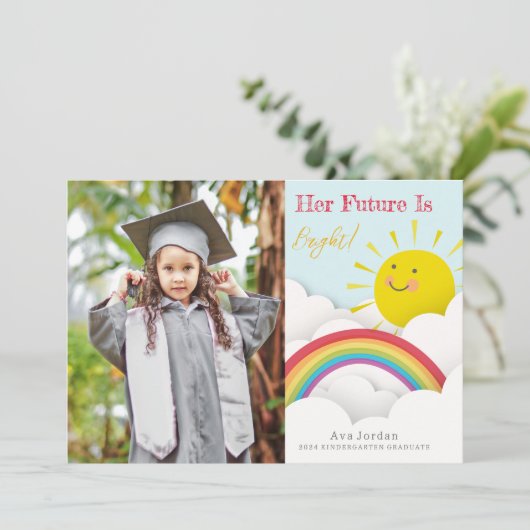 Hell Future Sunshine Rainbow Abschluss Foto Einladung (Stehend Vorderseite)