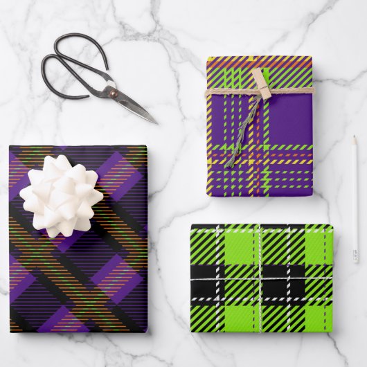 HELL GEARBEITETE HALLOWEWEER KARIERTER PATTER GESCHENKPAPIER SET (Vorderseite)