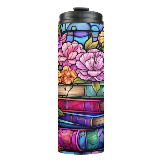HELL gefärbte GLASBÜCHER UND BLUME Thermosbecher (Vorderseite)