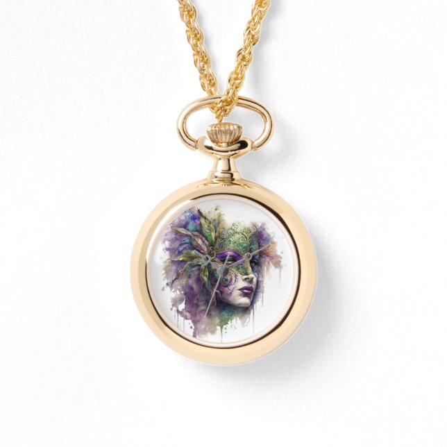 HELL gefärbte MARDI GRAS-FACE-MASKS Armbanduhr (Vorderseite)