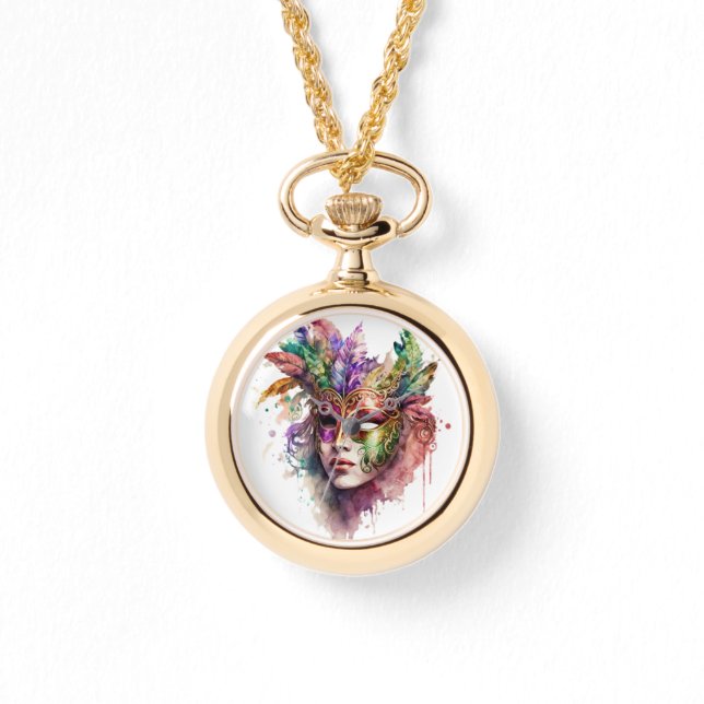 HELL gefärbte MARDI GRAS-FACE-MASKS Armbanduhr (Vorderseite)