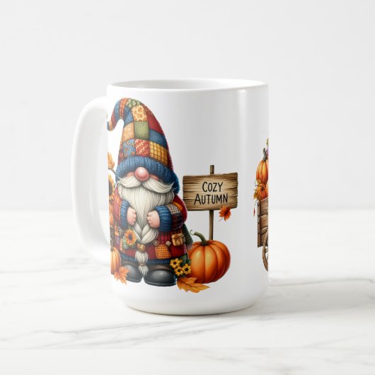 HELL gefärbte NIEDLICHE PATCHWORTFALL-GNOMES Kaffeetasse (Vorderseite Links)