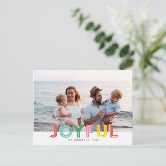 Hell, glücklich und fröhlich Foto Urlaub Postkarte (Stehend Vorderseite)