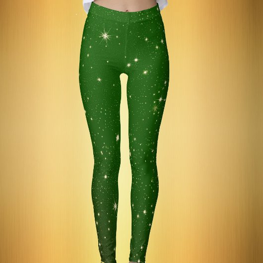 Hell Golden Twinkle Stars Dunkle grüne Chrismtas Leggings