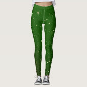 Hell Golden Twinkle Stars Dunkle grüne Chrismtas Leggings (Vorderseite)