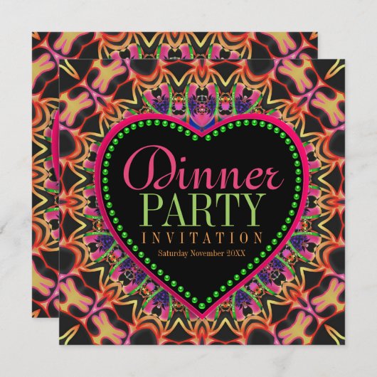 Hell & Groovy Hippie Bohemisches Abendessen Party Einladung (Vorne/Hinten)