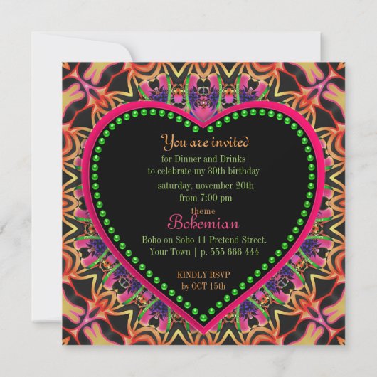 Hell & Groovy Hippie Bohemisches Abendessen Party Einladung (Rückseite)