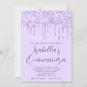 Hell Lavendel Glitter-Tropfen Quinceañera Einladung