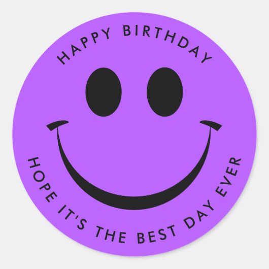 Hell Lila Happy Face Birthday Runder Aufkleber (Vorderseite)