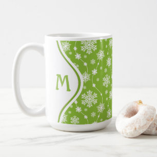Hell Lime Green Winter White Snowflake Monogramm Kaffeetasse
