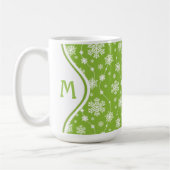 Hell Lime Green Winter White Snowflake Monogramm Kaffeetasse (Links)