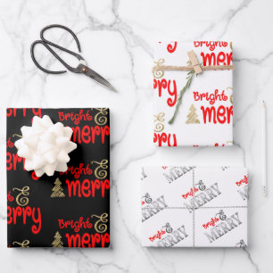 Hell Merry Typografie Red Black Gold Weihnachten Geschenkpapier Set
