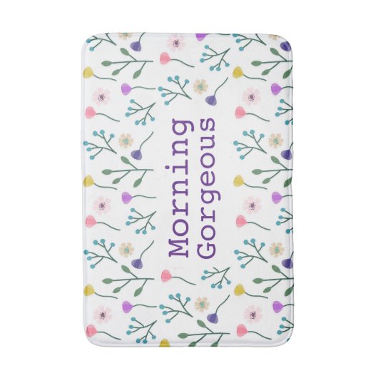 Hell Modernes, blumengeschmücktes Muster Weißer Mo Badematte (Vorderseite Vertikal)