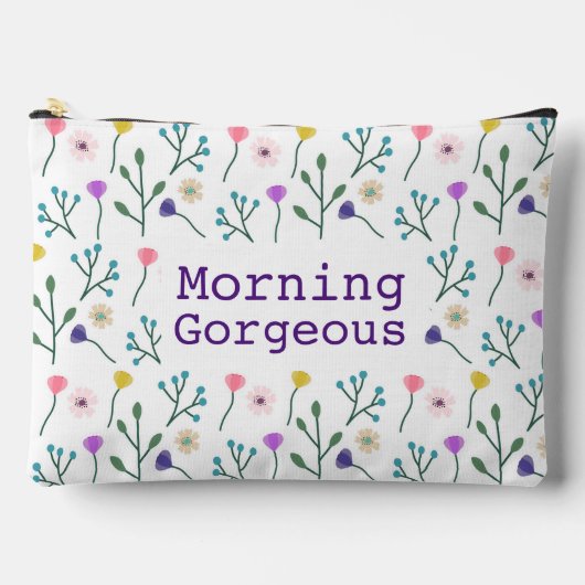 Hell Modernes, blumengeschmücktes Muster Weißer Mo Zubehörtasche (Vorderseite)