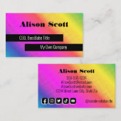 Hell Neon Rainbow Modern Social Media Business C Visitenkarte (Vorne/Hinten)