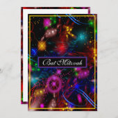 Hell Neon Stars Wirbel Spritzer Bat Mitzvah Einladung (Vorne/Hinten)