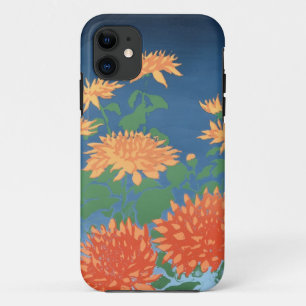 Hell Orange Chrysanthemums auf Deep Blue Case-Mate iPhone Hülle
