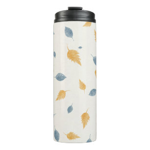 Hell Pastellblau- und Braunes Herbstlaubmuster Thermosbecher