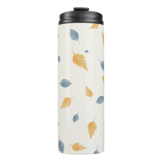 Hell Pastellblau- und Braunes Herbstlaubmuster Thermosbecher (Vorderseite)