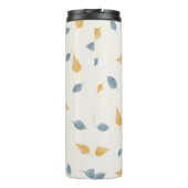 Hell Pastellblau- und Braunes Herbstlaubmuster Thermosbecher (Rückseite)