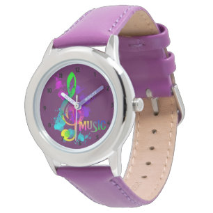 Hell Rainbow Treble Clef Music Paint Spritzer Armbanduhr