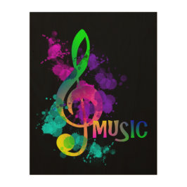 Hell Rainbow Treble Clef Music Paint Spritzer Holzdruck