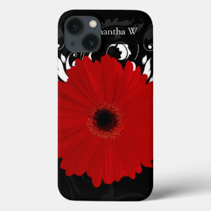 Hell Red Gerbera Daisy auf Schwarz iPhone 13 Hülle