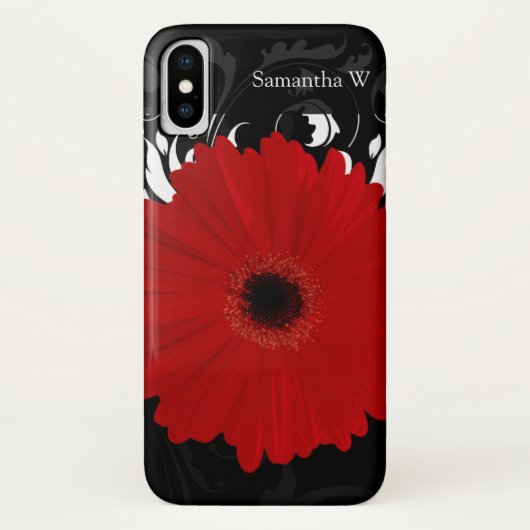 Hell Red Gerbera Daisy auf Schwarz Case-Mate iPhone Hülle (Rückseite)