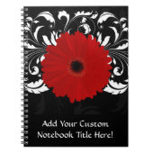 Hell Red Gerbera Daisy auf Schwarz Notizblock (Vorderseite)